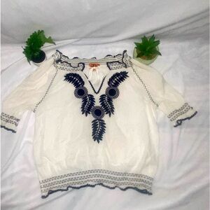 Tory Burch White and Navy Blouse